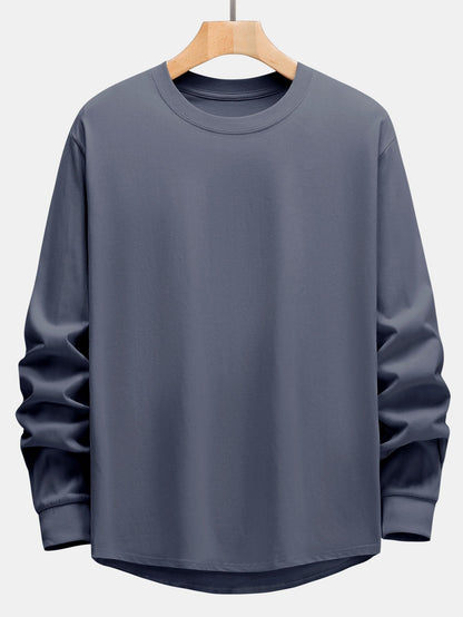 T-SHIRT A MANICHE LUNGHE PESANTE CON ORLO CURVO