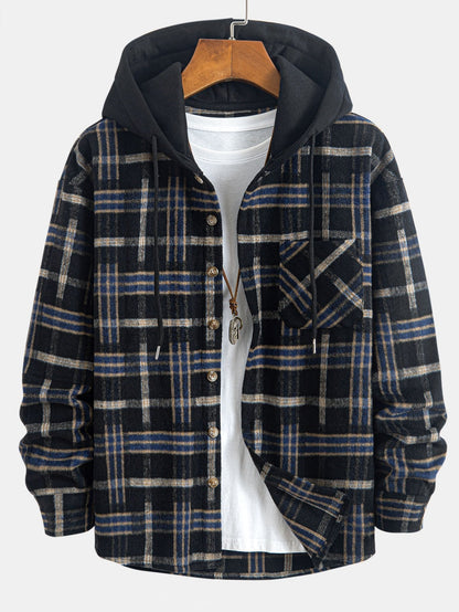 CAMICIA HOODIE IN FLANELLA PESANTE A QUADRI RELAX FIT