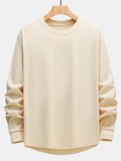 T-SHIRT A MANICHE LUNGHE PESANTE CON ORLO CURVO