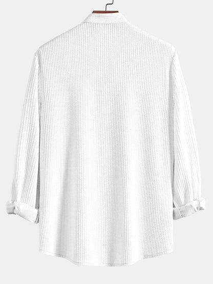 CAMICIA A MANICHE LUNGHE MUSCLE FIT A COSTE CON COLLO ALLA COREANA
