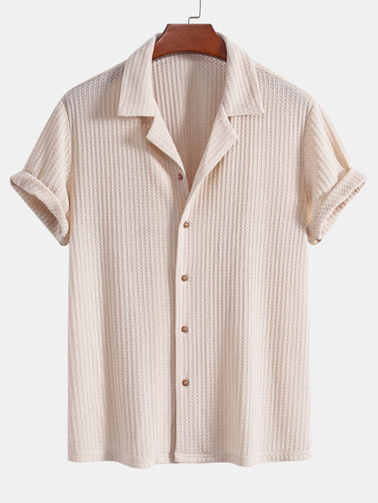 CAMICIA CUBANA A MANICHE CORTE IN MAGLIA WAFFLE & PANTALONI DRITTI IN LINO