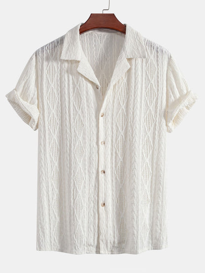 CAMICIA CUBANA JACQUARD GEOMETRICA & PANTALONI DRITTI IN LINO