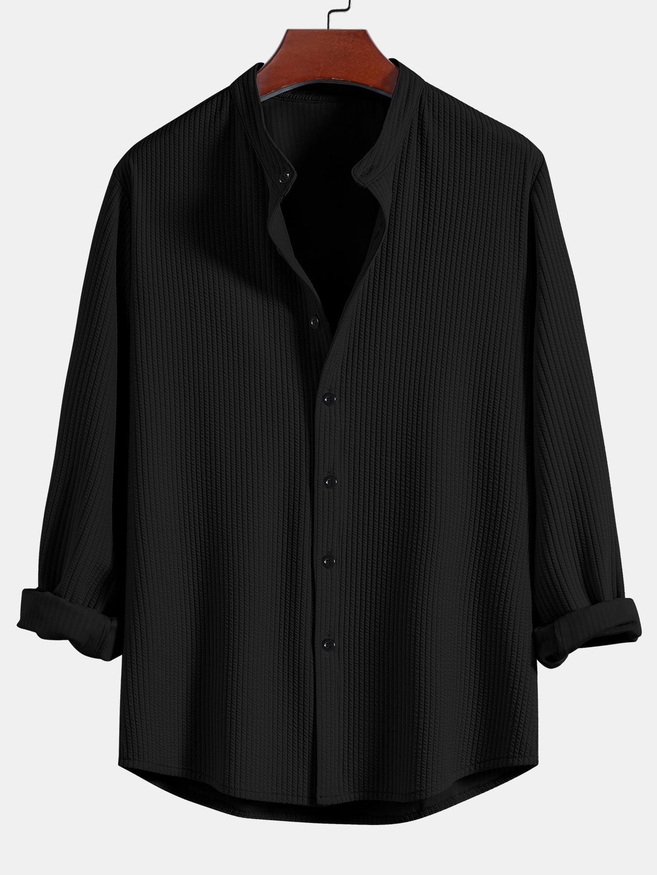 CAMICIA A MANICHE LUNGHE MUSCLE FIT A COSTE CON COLLO ALLA COREANA