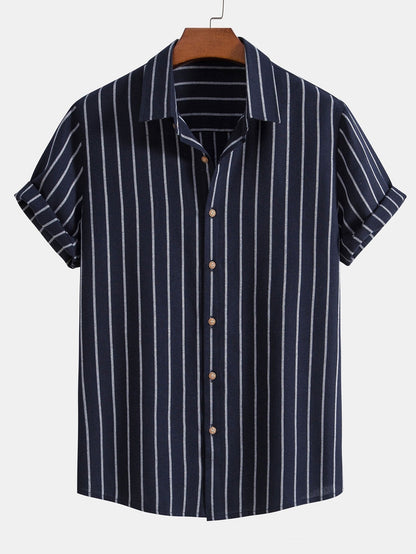 CAMICIA A RIGHE IN COTONE CON BOTTONI & PANTALONI DRITTI IN LINO
