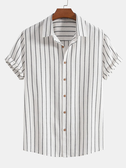 CAMICIA A RIGHE IN COTONE CON BOTTONI & PANTALONI DRITTI IN LINO
