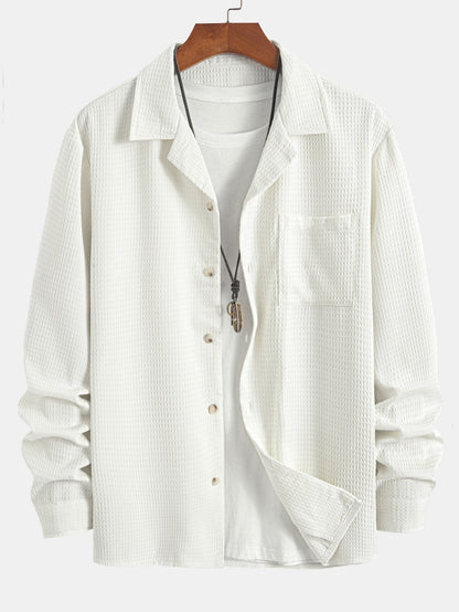 CAMICIA A MANICHE LUNGHE IN WAFFLE CON COLLO CUBANO