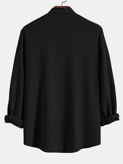 CAMICIA A MANICHE LUNGHE MUSCLE FIT A COSTE CON COLLO ALLA COREANA