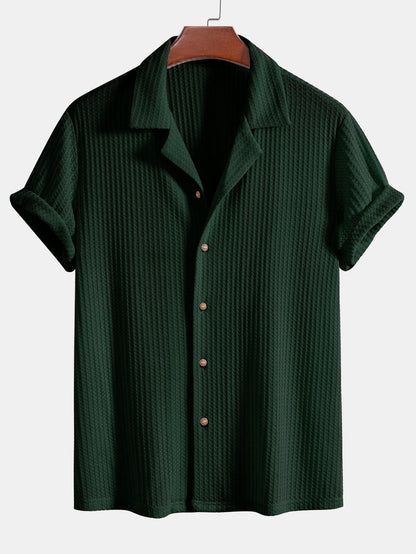 CAMICIA CUBANA A MANICHE CORTE IN MAGLIA WAFFLE & PANTALONI DRITTI IN LINO