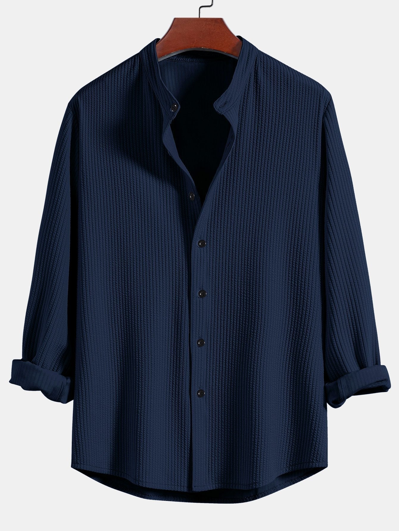 CAMICIA A MANICHE LUNGHE MUSCLE FIT A COSTE CON COLLO ALLA COREANA & PANTALONI IN LINO A GAMBA DRITTA