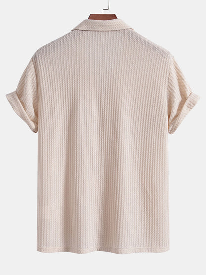CAMICIA CUBANA A MANICHE CORTE IN MAGLIA WAFFLE & PANTALONI DRITTI IN LINO