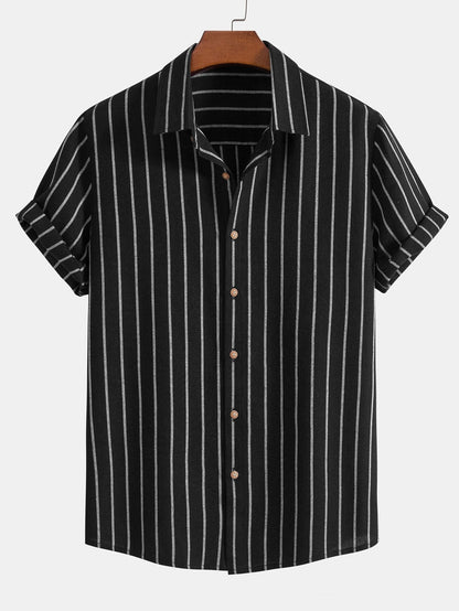 CAMICIA A RIGHE IN COTONE CON BOTTONI & PANTALONI DRITTI IN LINO
