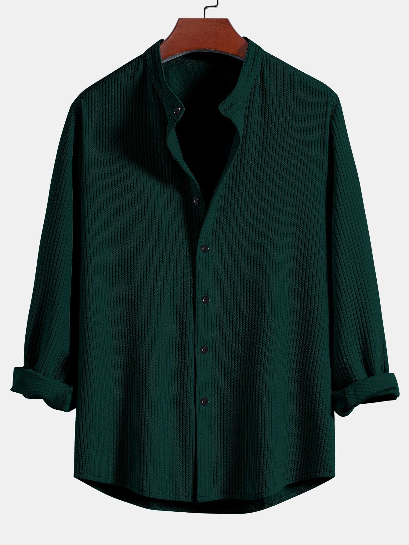 CAMICIA A MANICHE LUNGHE MUSCLE FIT A COSTE CON COLLO ALLA COREANA & PANTALONI IN LINO A GAMBA DRITTA