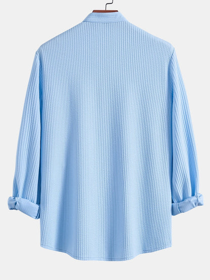 CAMICIA A MANICHE LUNGHE MUSCLE FIT A COSTE CON COLLO ALLA COREANA
