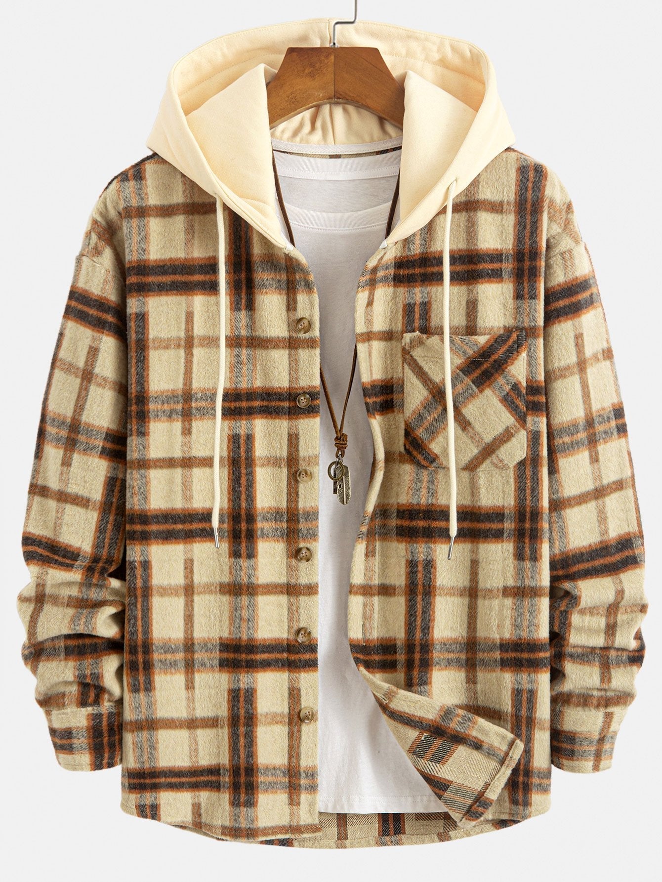 CAMICIA HOODIE IN FLANELLA PESANTE A QUADRI RELAX FIT