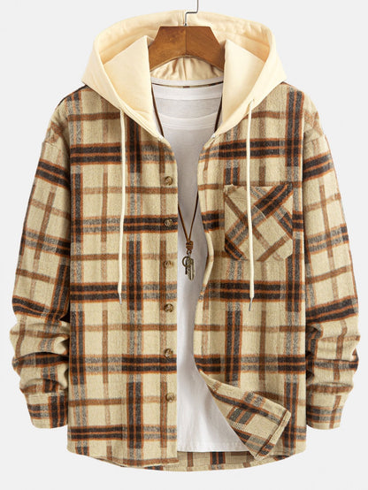 CAMICIA HOODIE IN FLANELLA PESANTE A QUADRI RELAX FIT