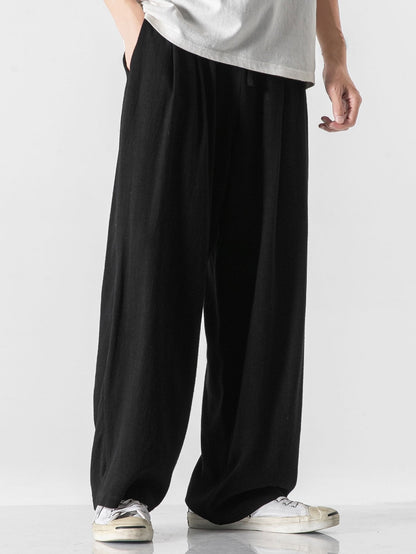 COMFORT NATURALE: PANTALONI AMPI RELAX FIT IN MISTO LINO E COTONE