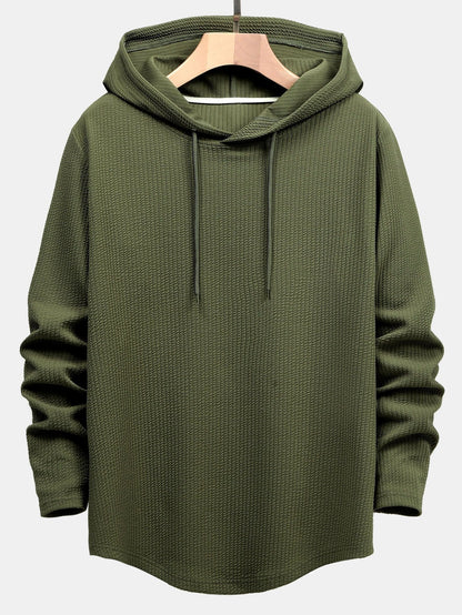 HOODIE T-SHIRT A MANICHE LUNGHE MUSCLE FIT A COSTE CON ORLO CURVO