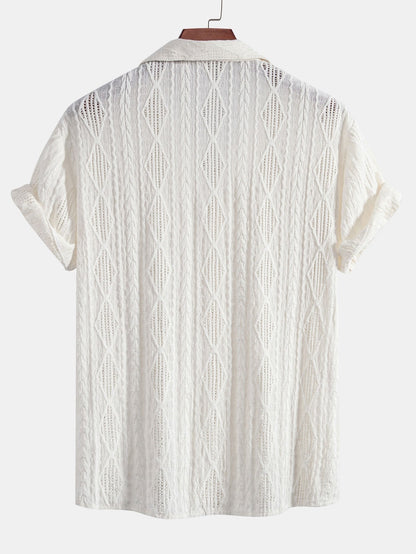 CAMICIA CUBANA JACQUARD GEOMETRICO & PANTALONI IN LINO A GAMBA DRITTA