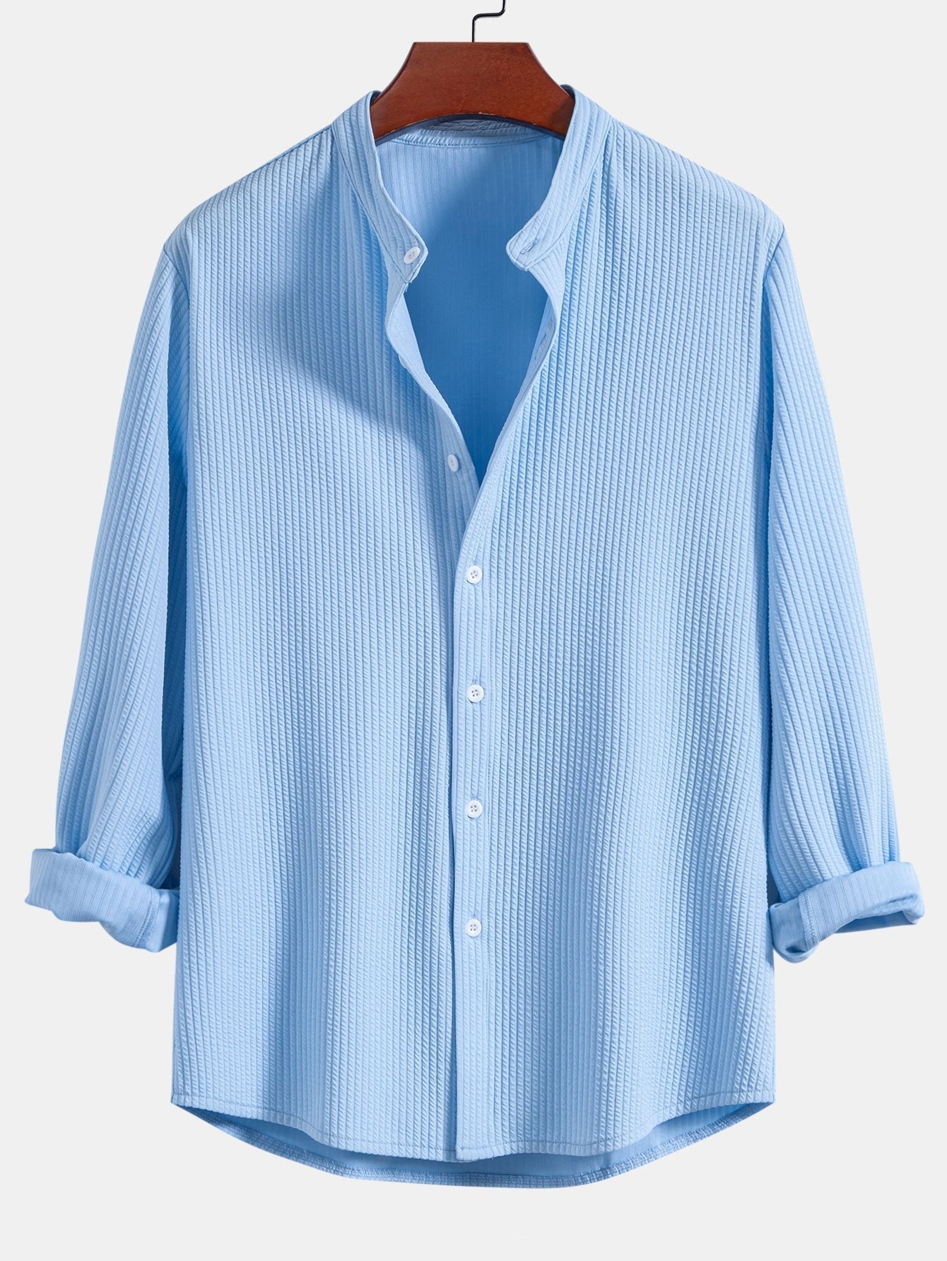 CAMICIA A MANICHE LUNGHE MUSCLE FIT A COSTE CON COLLO ALLA COREANA