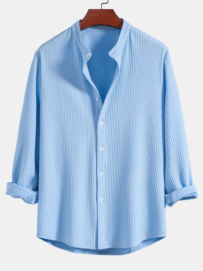 CAMICIA A MANICHE LUNGHE MUSCLE FIT A COSTE CON COLLO ALLA COREANA