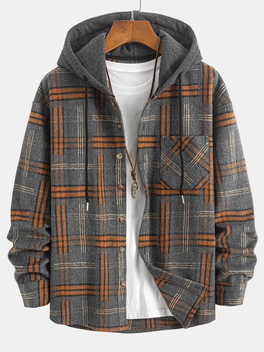 CAMICIA HOODIE IN FLANELLA PESANTE A QUADRI RELAX FIT