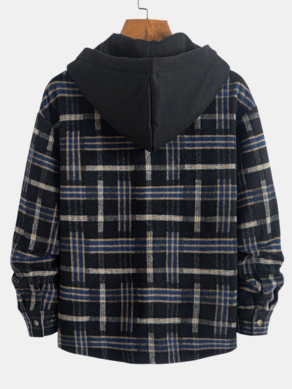 CAMICIA HOODIE IN FLANELLA PESANTE A QUADRI RELAX FIT