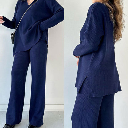 Amalia™ | Set due pezzi casual con scollo a V e spacco
