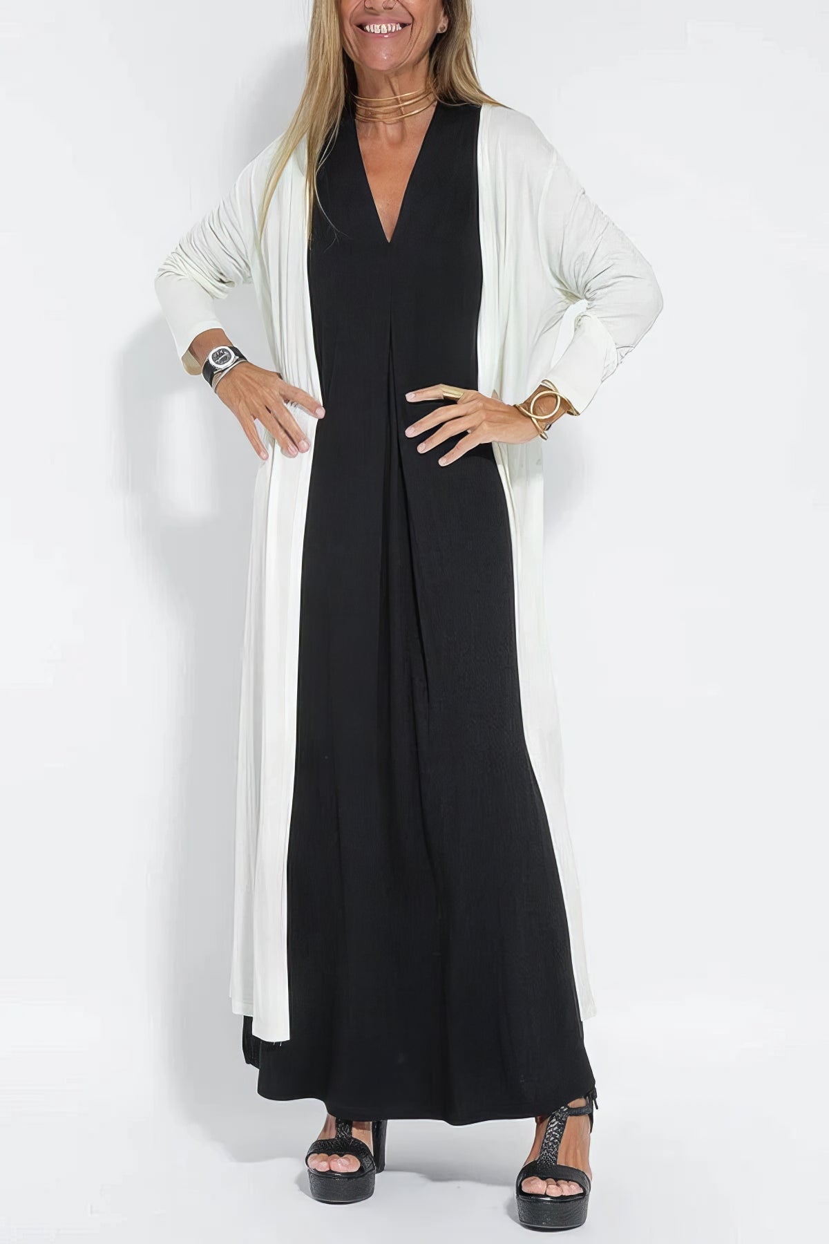 Abito Lungo Elegante + Cardigan Abbinato in OMAGGIO