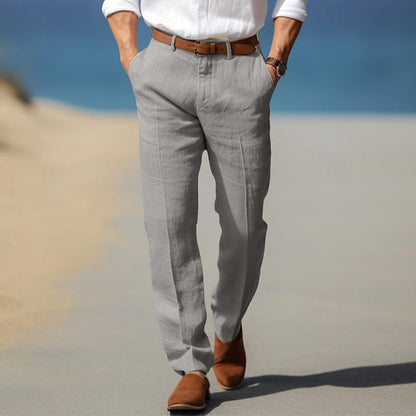 PANTALONE DA UOMO DI LUSSO IN LINO PREMIUM (CON PASSANTI PER CINTURA)